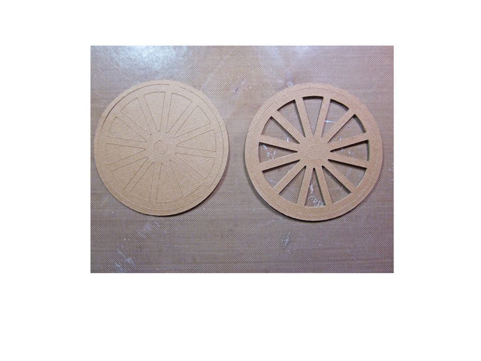 Next I used a Cricut cut ( an orange ) to make the cart wheel.  I cut 5 layers for each wheel and glued them together.  You could use a plain circle if you didn't have something like this die cut.