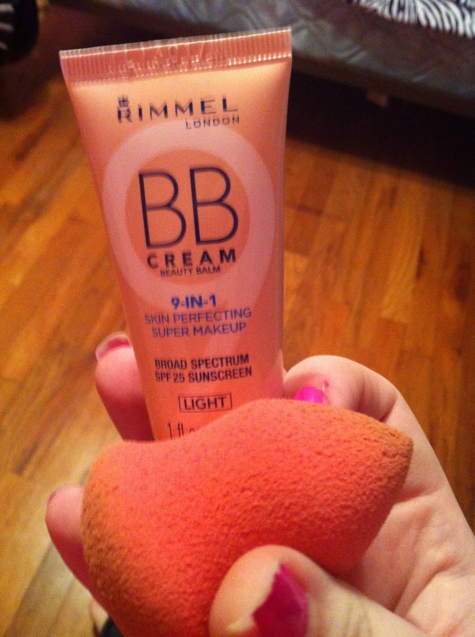 Next I usually put on a BB cream or foundation but mostly a BB cream and I use a beauty blender to put it on.