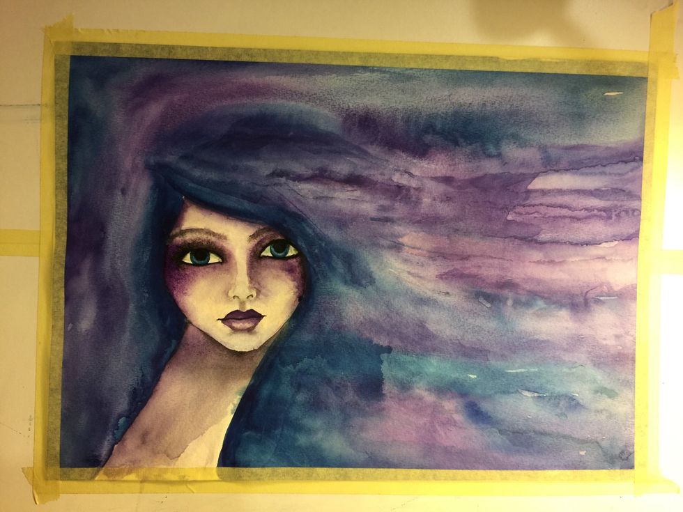 Next I work on the shadows.  Adding a deeper wash of the purples to build shadow.