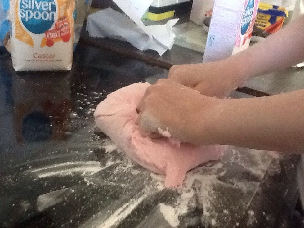 Next knead the fondant, if sticky add more sugar