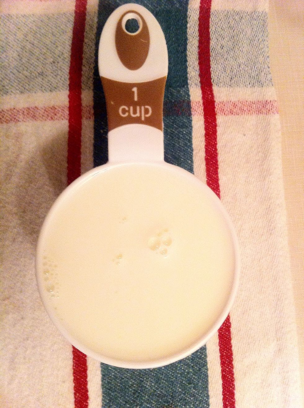 Next, measure one cup of milk and put in the microwave for 1 minute. You want the milk to just be warm.