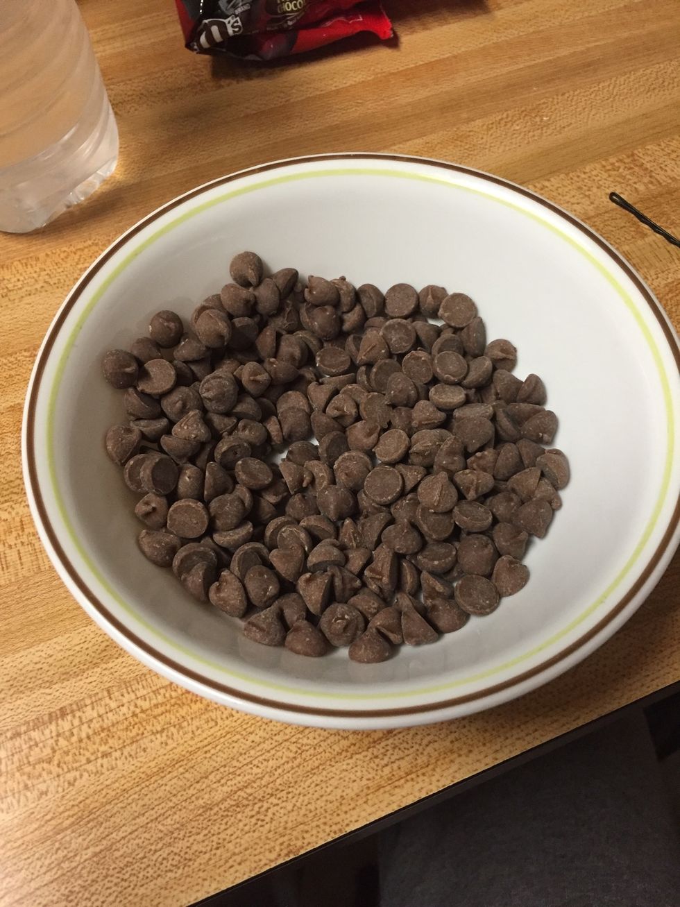 Next, melt chocolate chips in the microwave for 60 seconds.