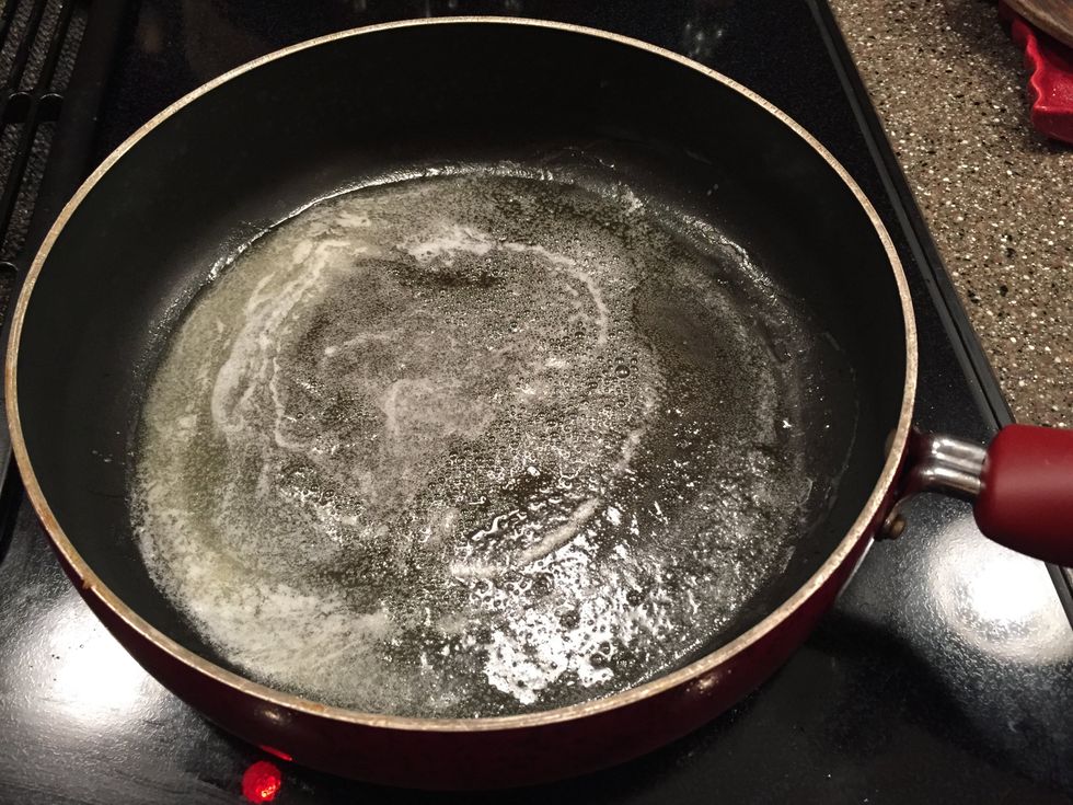Next melt the 2 tablespoons of butter in a medium sized skillet over medium-high heat.