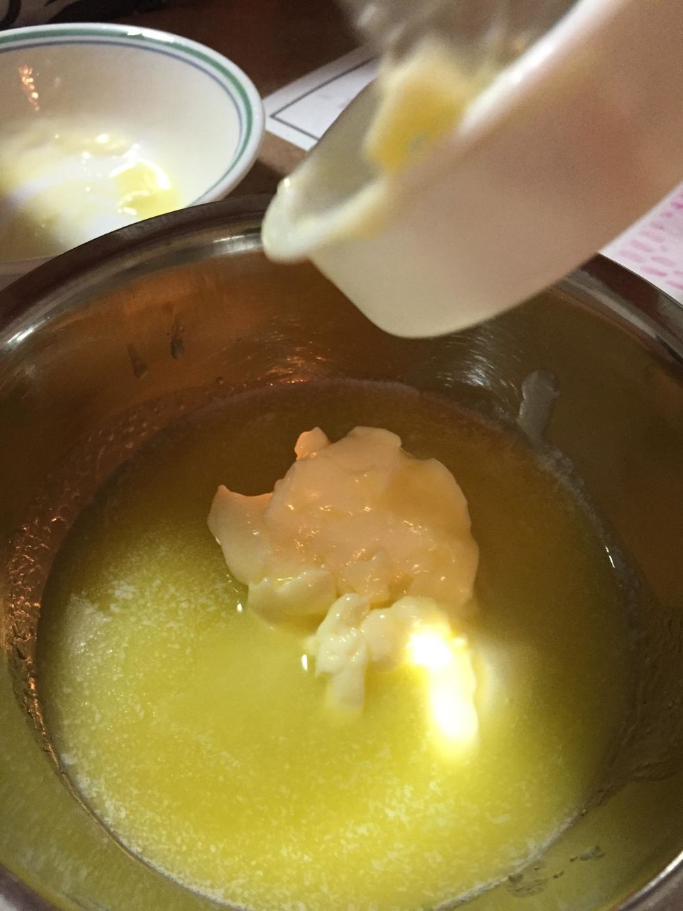 Next, mix in the butter and sugar.