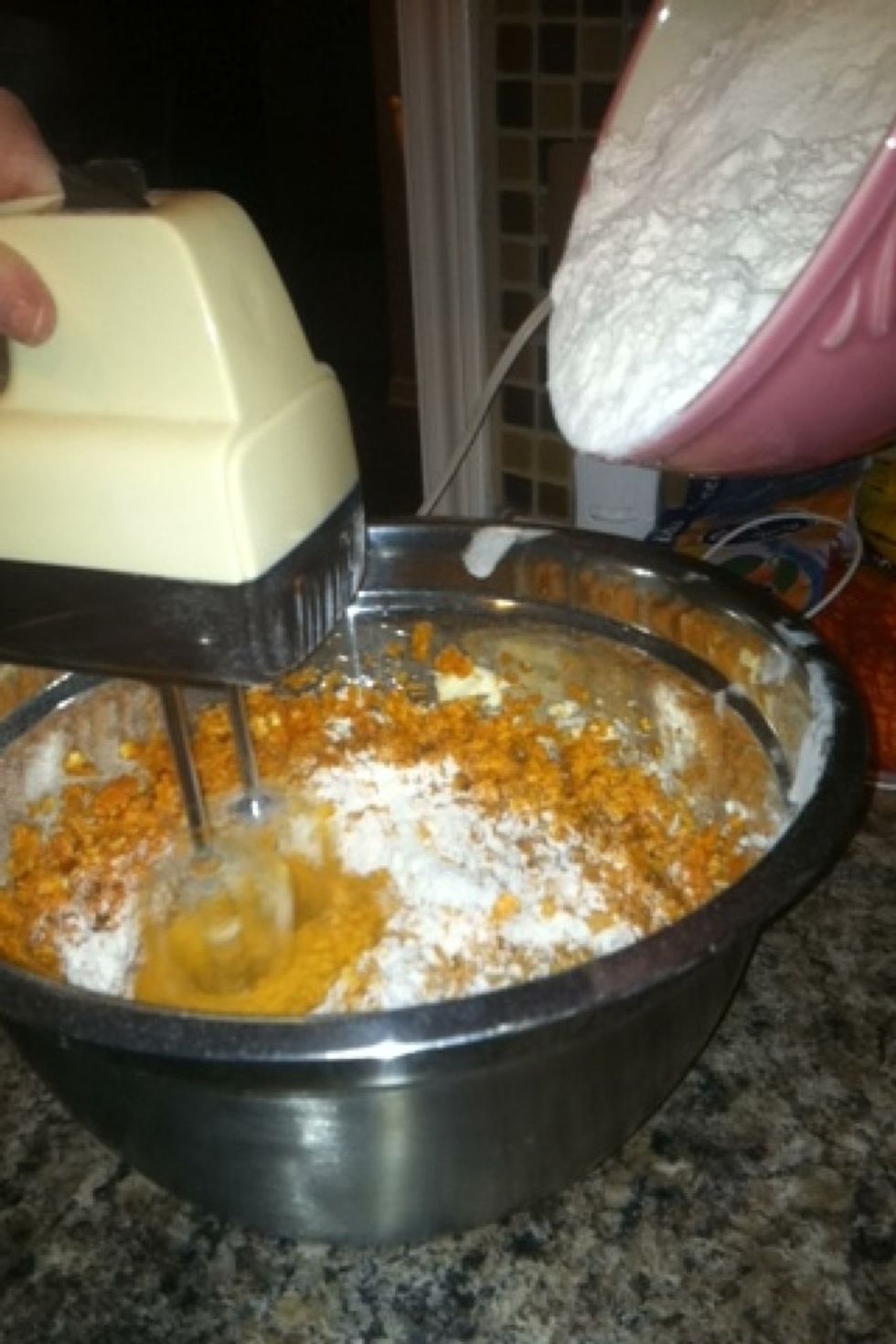 Next mix in the dry ingredients on low speed until combined