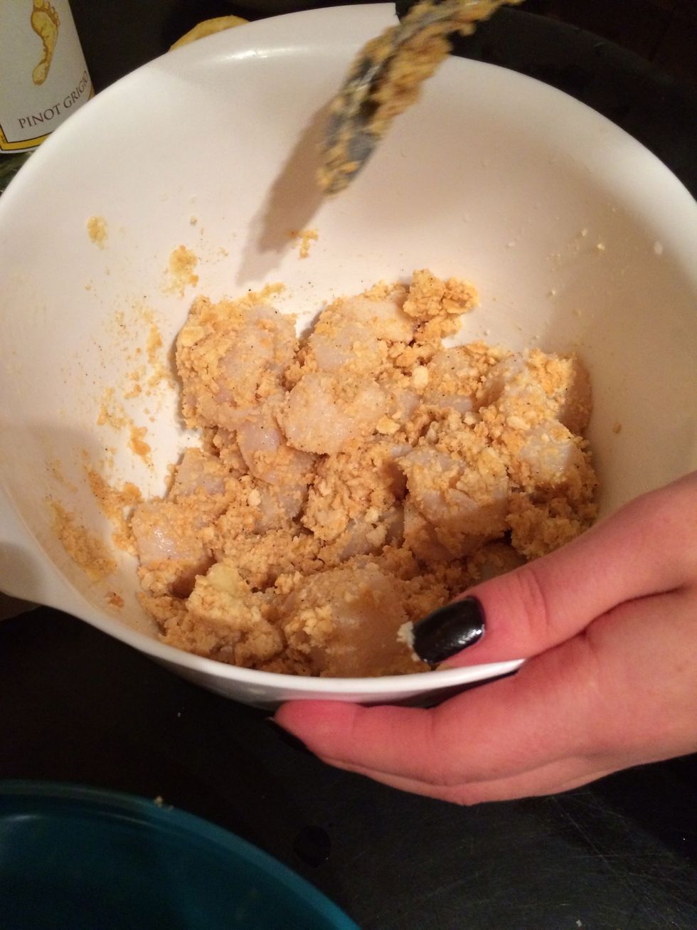 Next mix in the ritz crackers