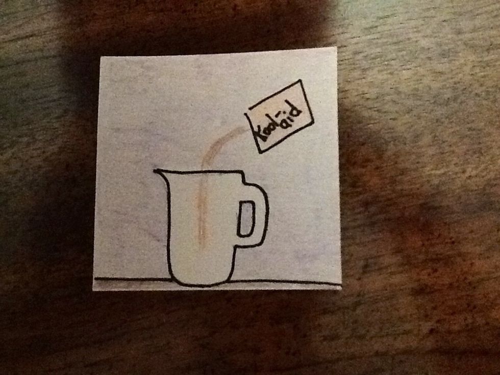 Next, open the packet of Kool-aid and pour it into the pitcher.