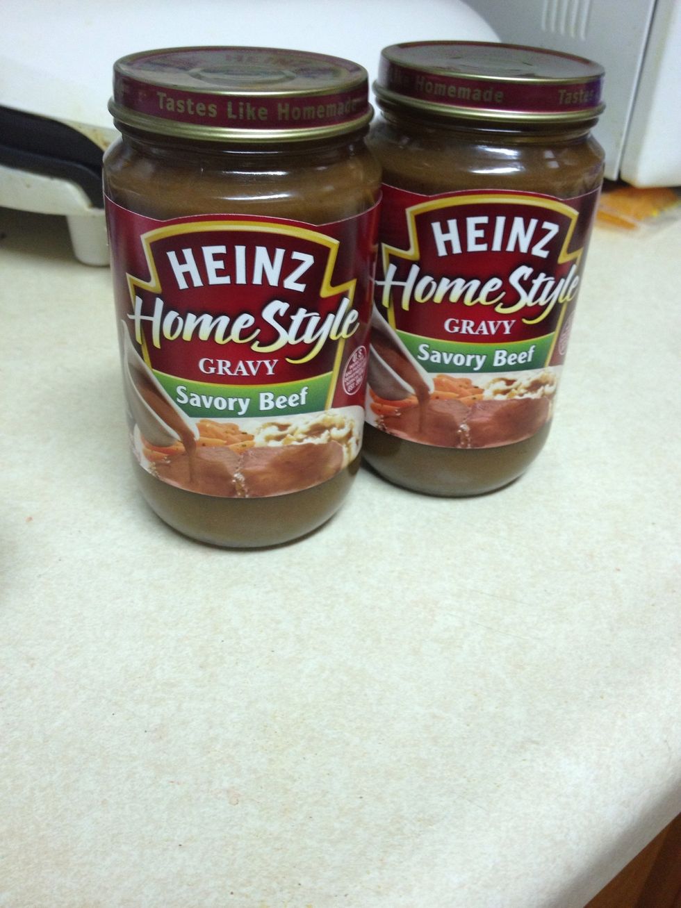 Next, open the two jars of gravy or use the gravy of your choice.