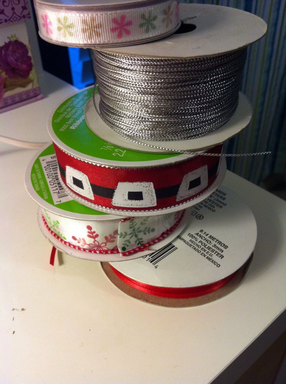 Next pick out three ribbons you want to use! Two thin and one thick