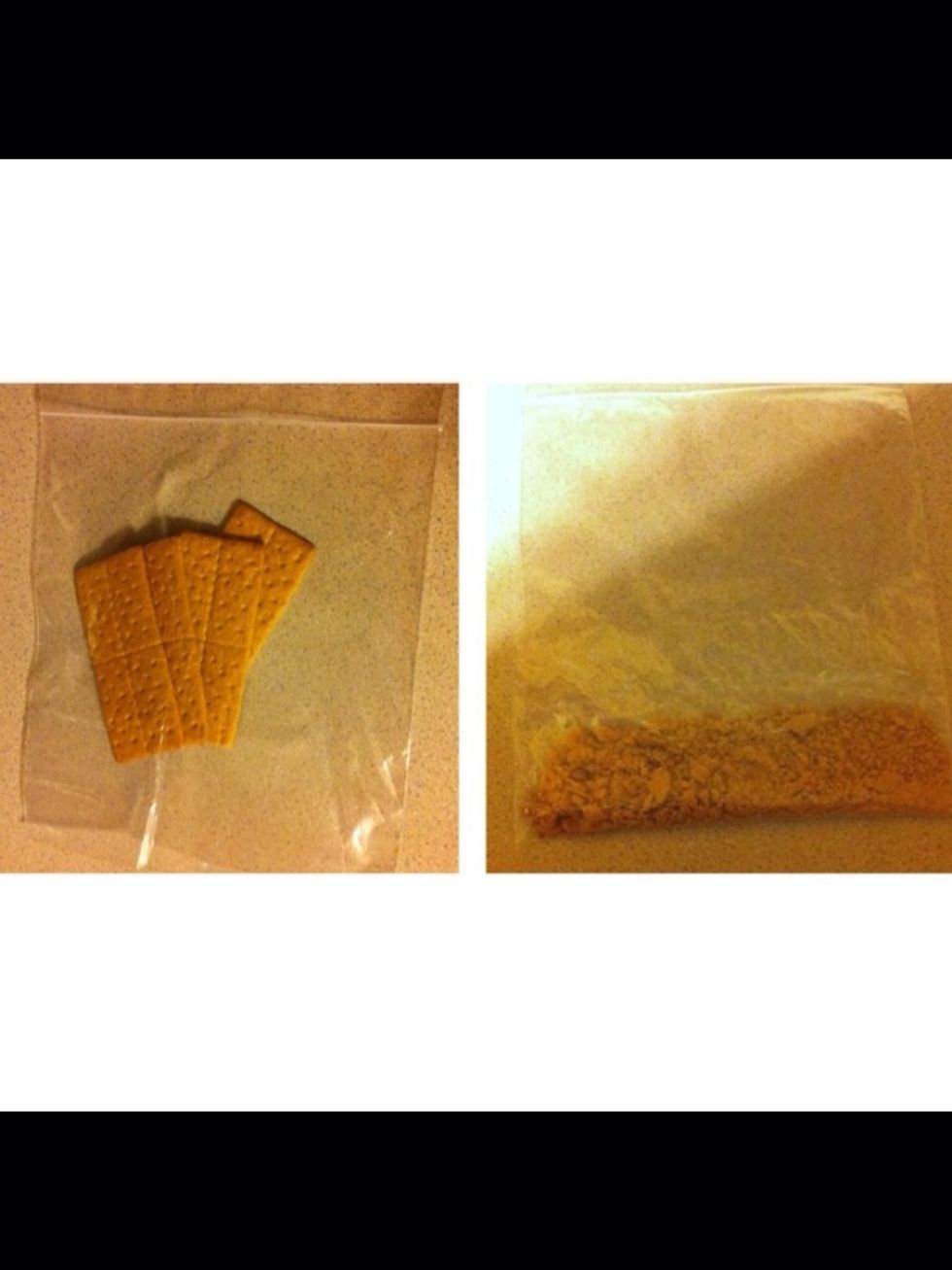 Next, place 2-4 graham crackers in a zip-top bag and crush into crumbs using your hands. You can also set this aside for now.