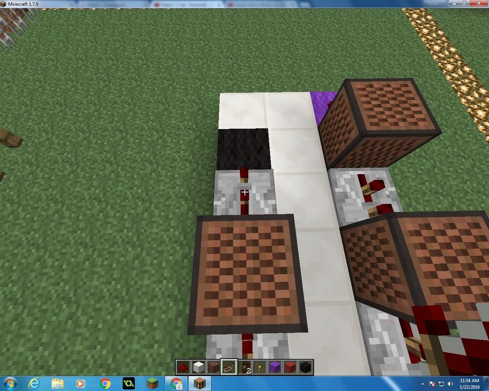 Next place another Repeater, bring it to 2 ticks (Right click once).