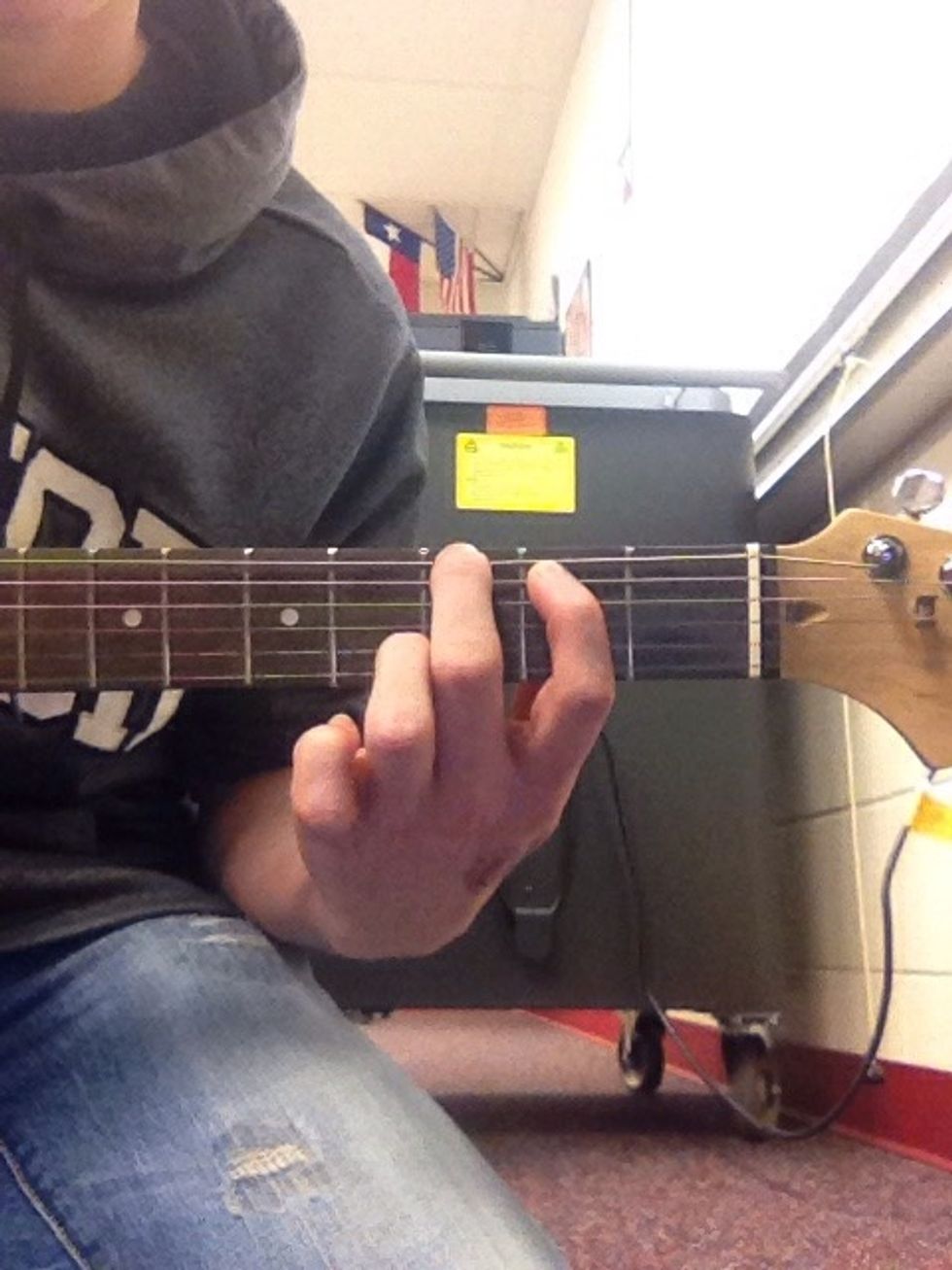 Next place your first finger on the second fret of the next string down known as the A string.