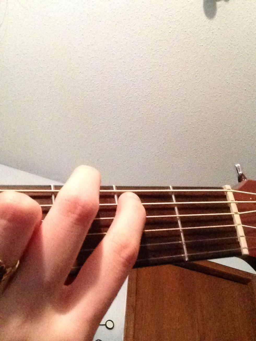 Next, place your pointer finger on the second fret of the A string.