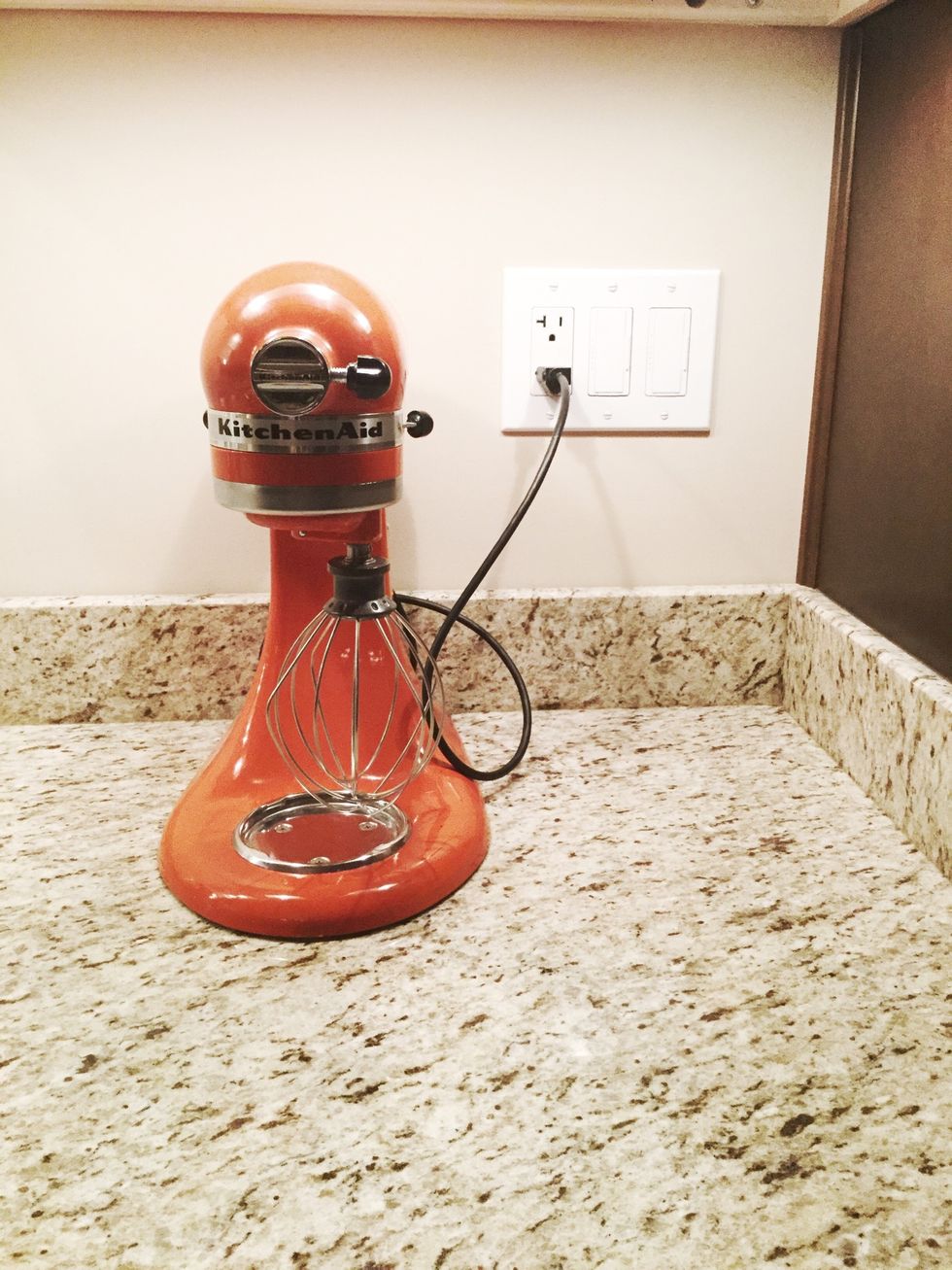 Next, Plug in your mixer, but do not turn it on. If your mixer is the one that turns on right when it is plugged in, then wait to do this step after your mixture is ready to be mixed.
