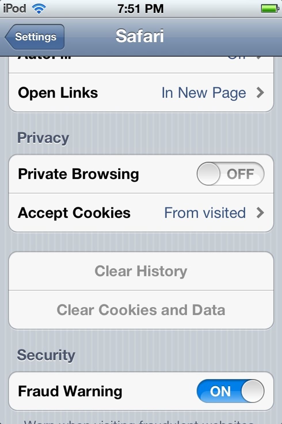 Next press on clear history and clear cookies and data.