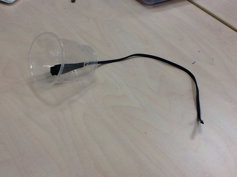 Next,put the string into the cup.