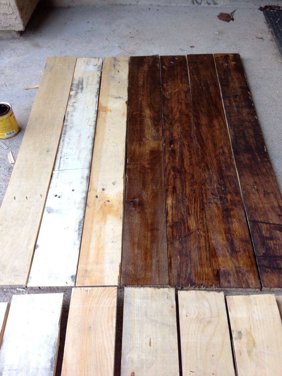 Next, sand down the pallets to get rid of any rough edges. I chose to go with a more rugged look, so i skipped this step and started staining.