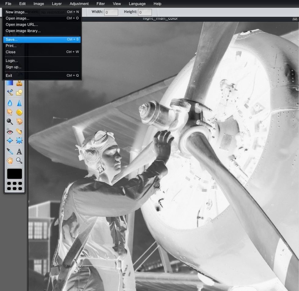 Next, save your image to your computer or a USB flash drive by selecting "Save..." under "File". You now have a negative for print!
