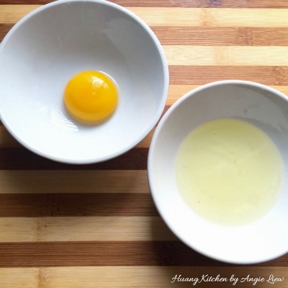 Next, separate one egg into yolk and white.