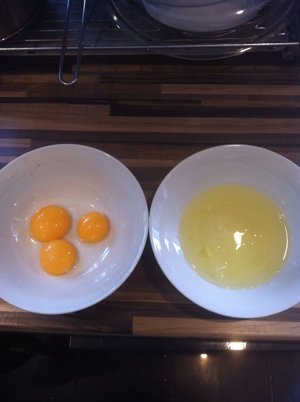 Next seperate the egg yolks frm the egg whites.