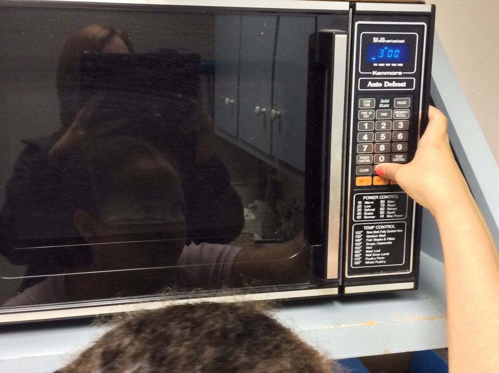 Next set the microwave for three minutes.