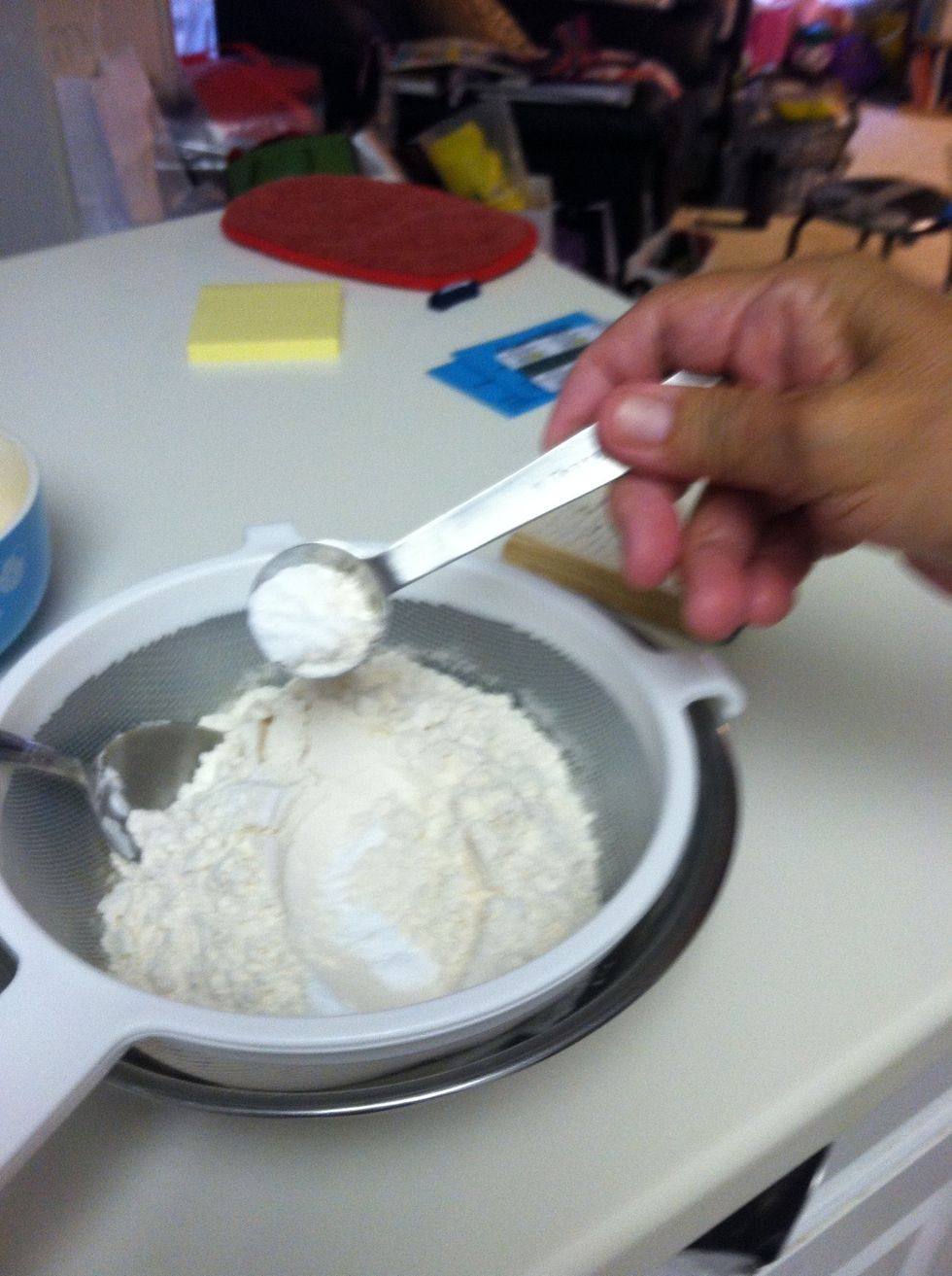 Next, sift dry ingredients together: salt, flour, and baking soda. You need this step to get out all the lumps in the dry ingredients.
