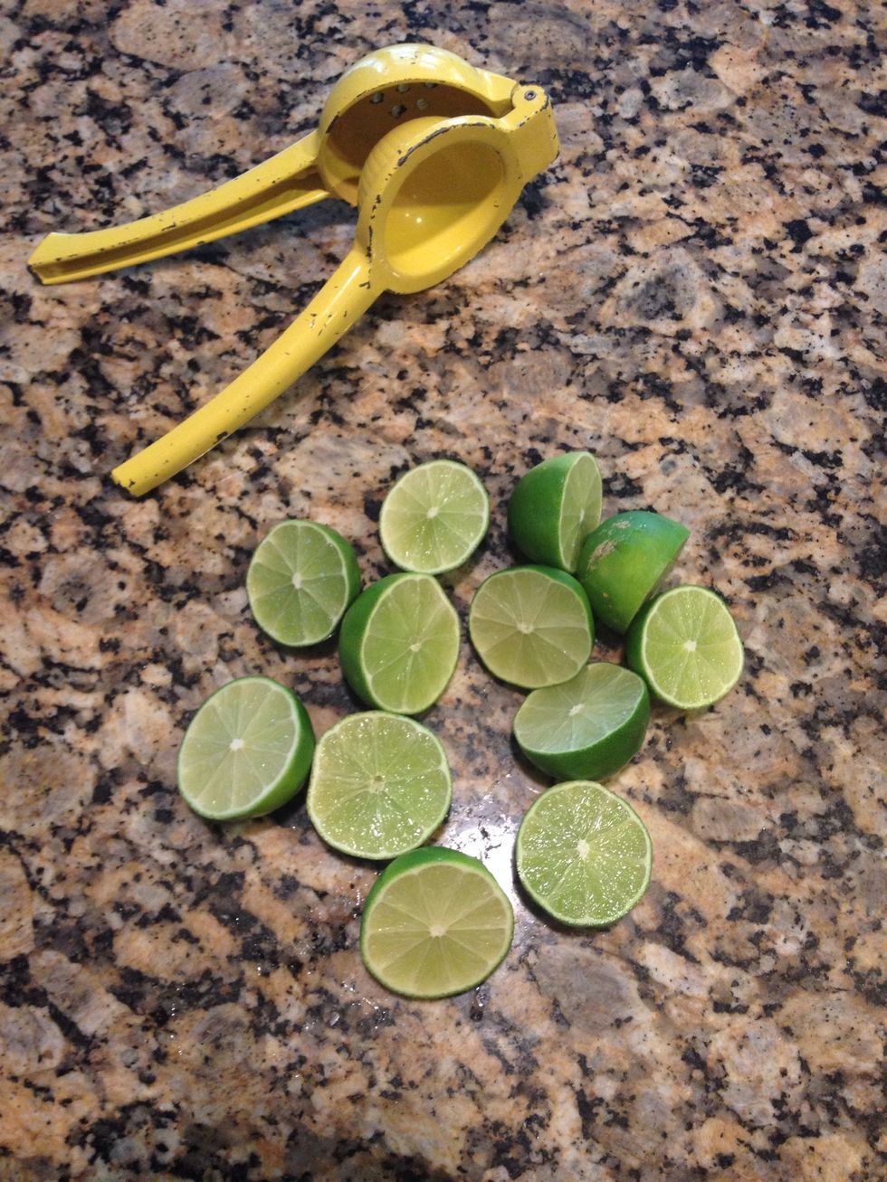 Next, slice some limes. I use about 3 limes. Squeeze line juice into pan