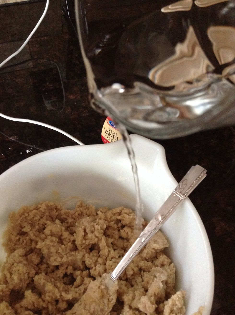 Next SLOWLY add water. You can always add more later. If you want to just eat the dough it needs to be a little thicker. But if you wish to use it on crackers, make it  more runny than normal dough