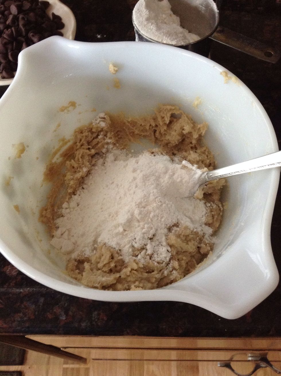 Next slowly add your flour