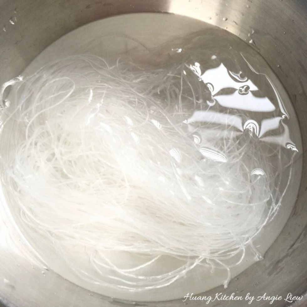 Next, soaked dried glass noodles in cold water till soft and drained well.