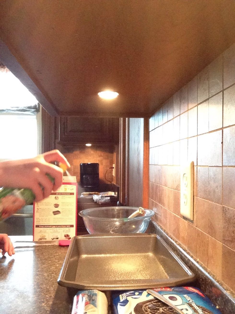 Next, spray your pan with olive oil spray to insure your bars don't stick.