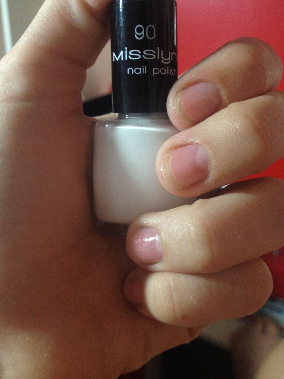 Next step: White nail polish. I'm gonna use Misslyn No. 90. Haven't used it before so I can't tell you whether it's a good one or not ;)