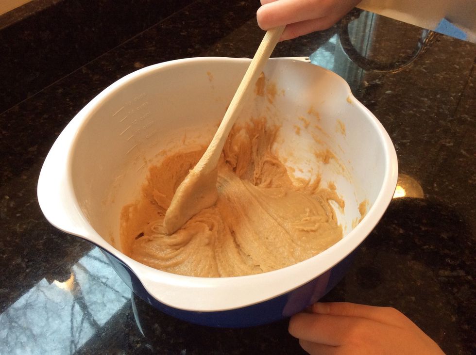 Next stir your wet ingredients and dry ingredients together!