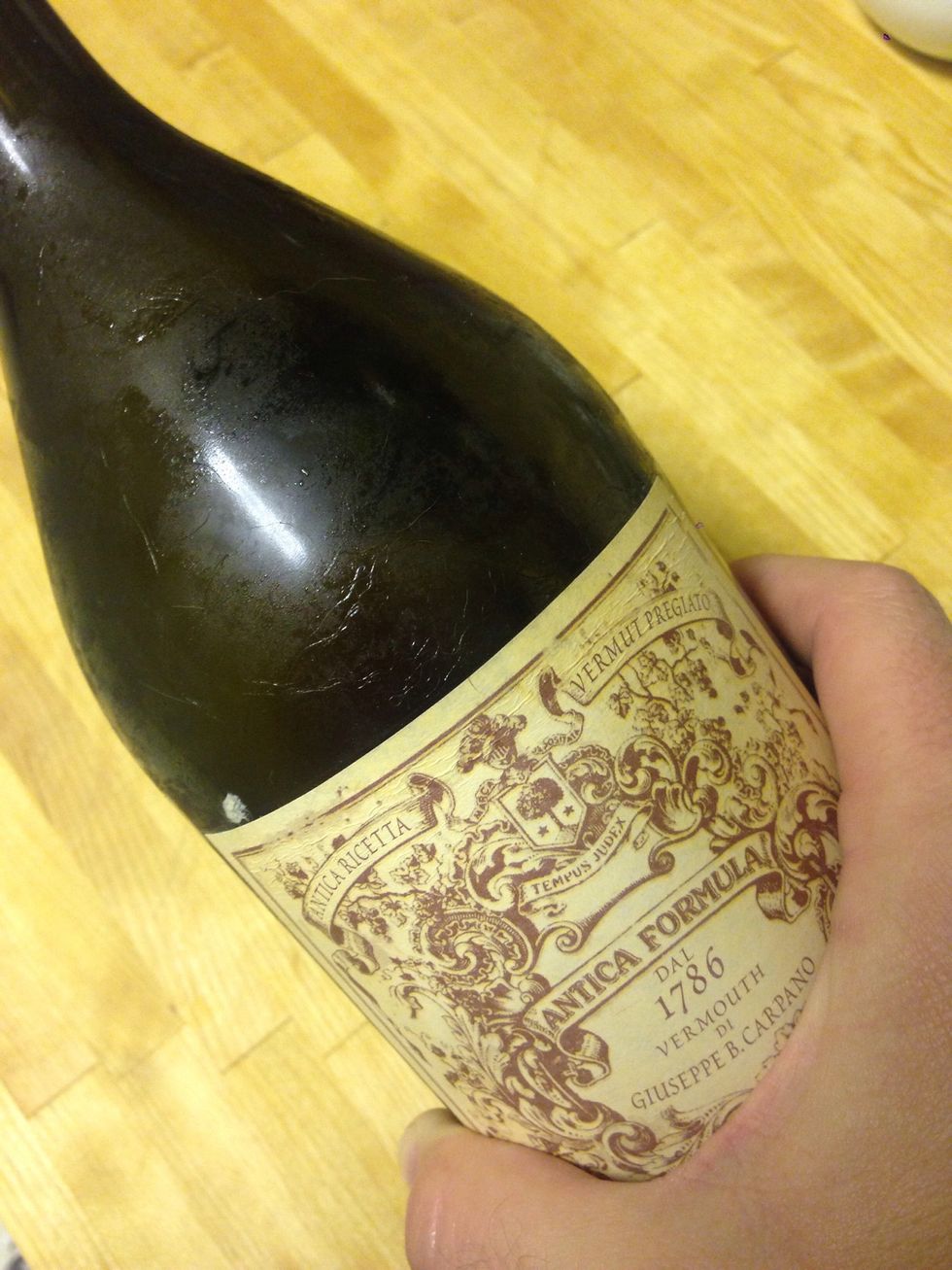 Next sweet vermouth, I use carpano antica cause it's awesome... Measure 3/4 oz