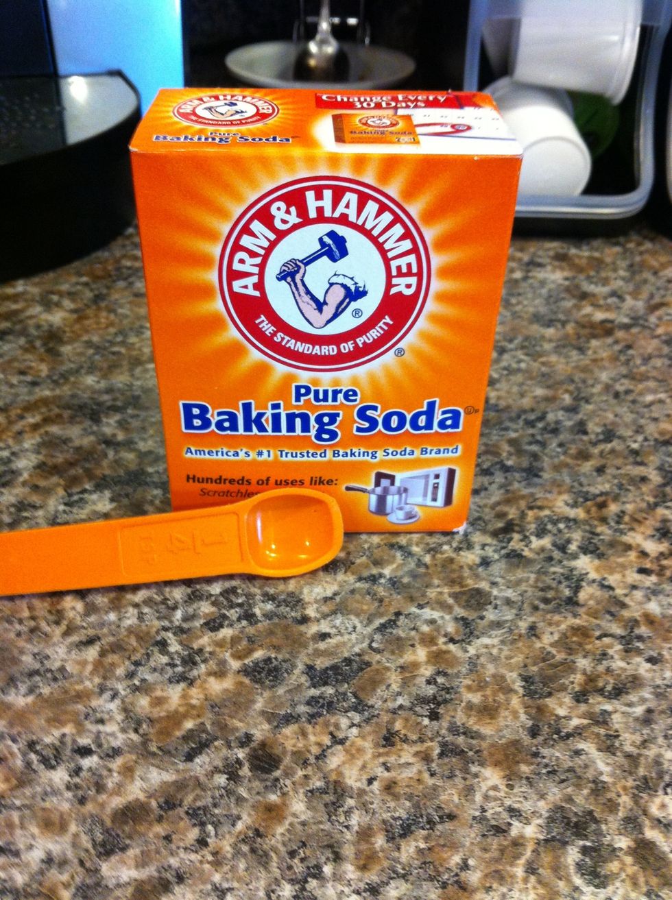 Next take 1/4 a TSP of baking soda and put it in the mixing bowl.