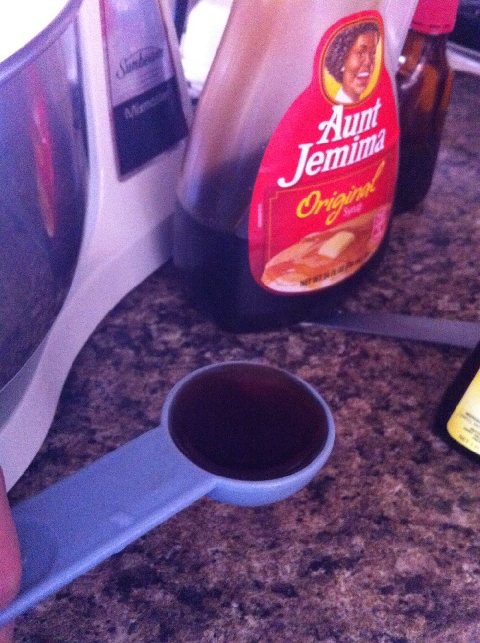 Next take 2 TBSP of maple syrup and put it in the mixing bowl. It doesn't matter what brand of syrup you use.