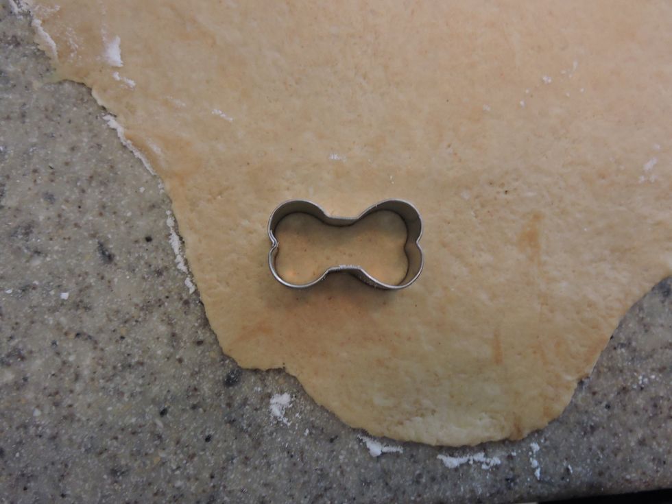 Next, take a cookie cutter and cut out the dog treats.