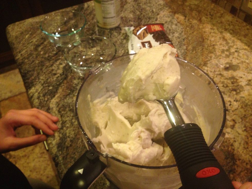 Next take the ice cream scooper and scoop the ice cream into a bowl
