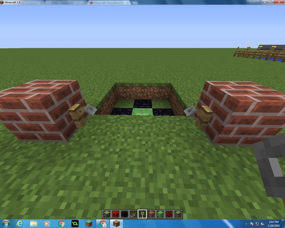 Next take your 2 tripwire hooks and place them on the inside of the blocks of your choice.