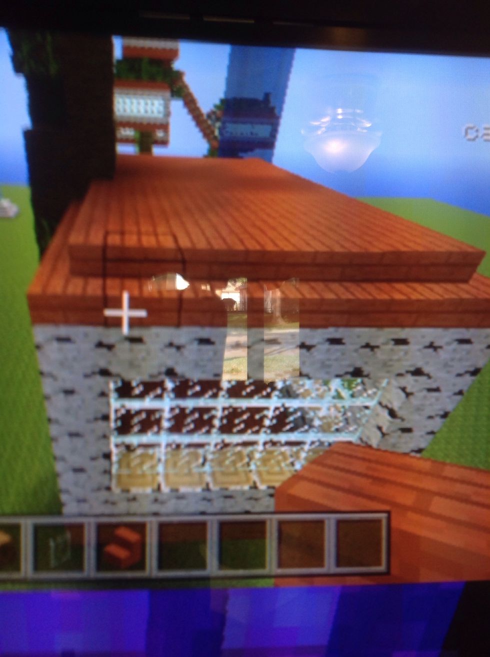 Next, take your plank stairs and put it on top like this and fill with your planks.