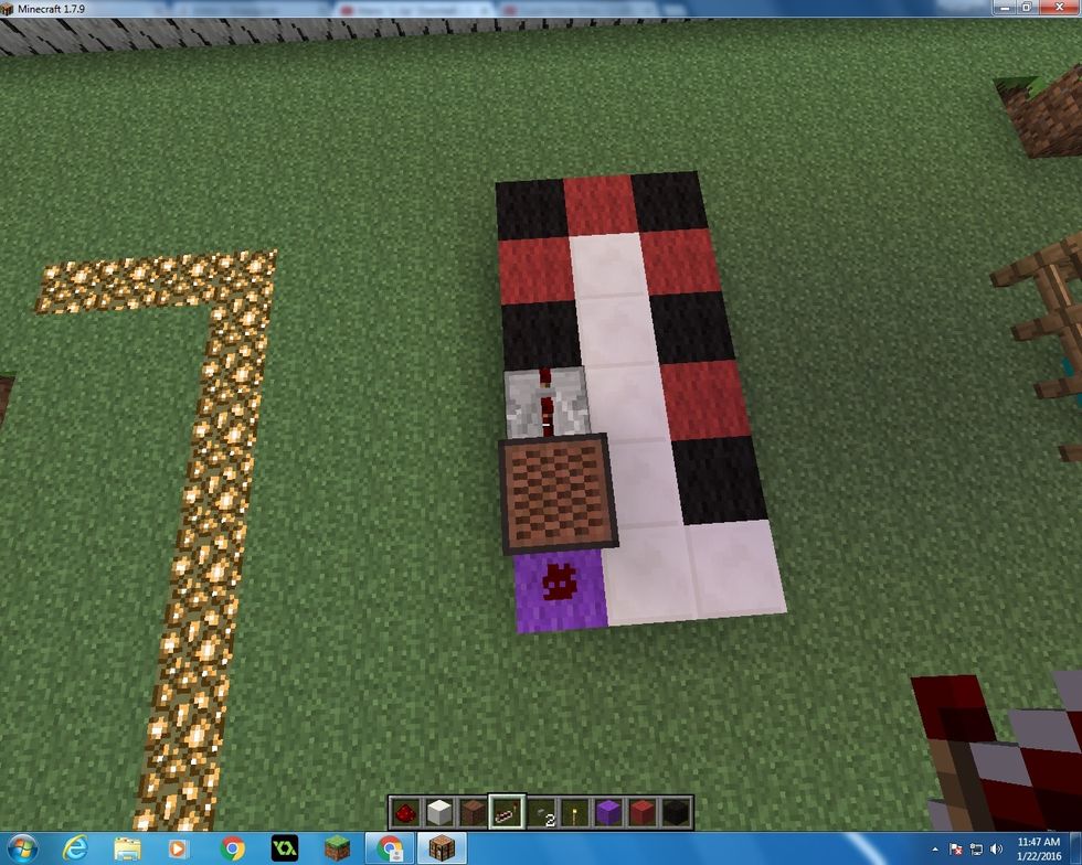 Next take your Repeater and place it in front if the Note Block. Bring your Repeater to 2 ticks (Right click it once).