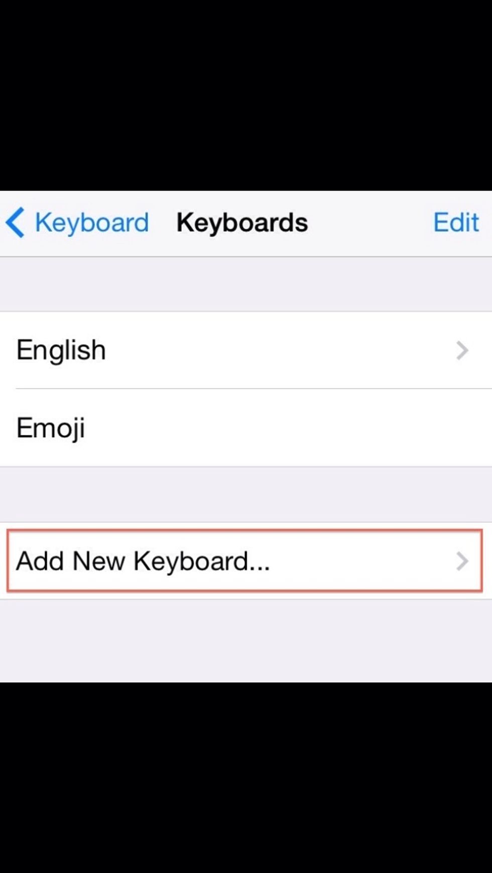 Next, tap "Add New Keyboard..."