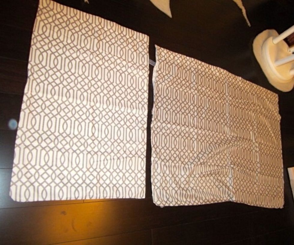 Next trace the shape, including rounded edges, on your fabric and cut it out (we actually used a pillow case from a sheet set since we liked the pattern so much).