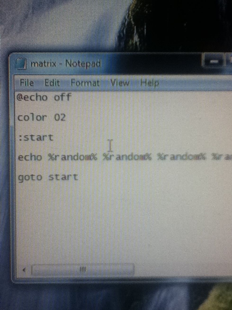 Next type this code in to your notepad window.