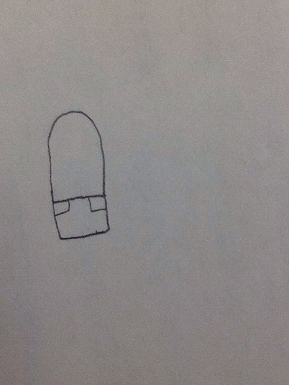 Next under you oval draw a square. In side draw little squares for pockets.