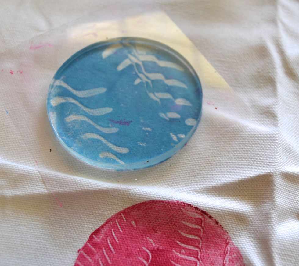 Next, use a contrasting color (I used blue) to make another 5 circles using the same steps.