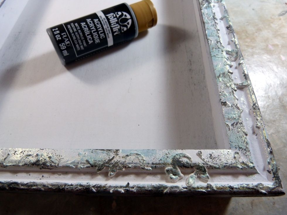 Next use the Folk Art Acrylic grey paint, again with a sponge applicator and dab randomly around the edge and sides of the box to give a mottled effect with the blue already on it. Dry.