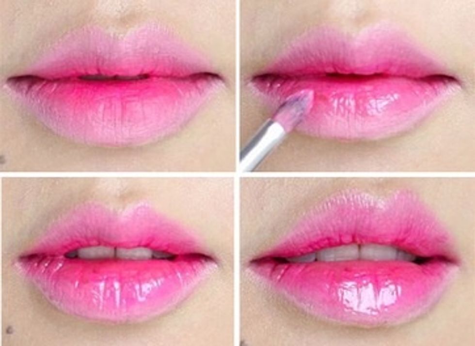 Next, use your finger to tap on your lips, so that the colour will blend in naturally. Finally, apply a thin layer of light pink lip-gloss and you are done!