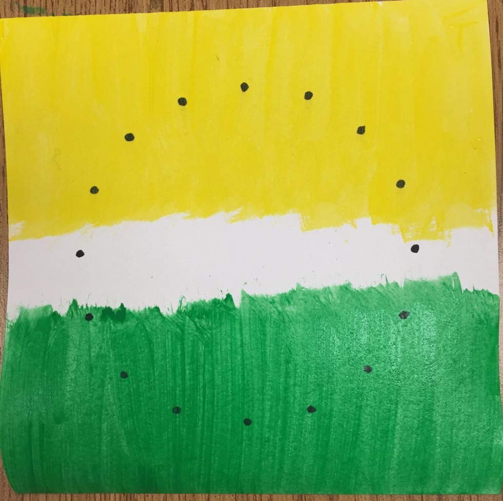 Next, use your second color to paint less than halfway up from the bottom.  Leave a space in between the two colors.  Wash your brush and wait for the next direction.