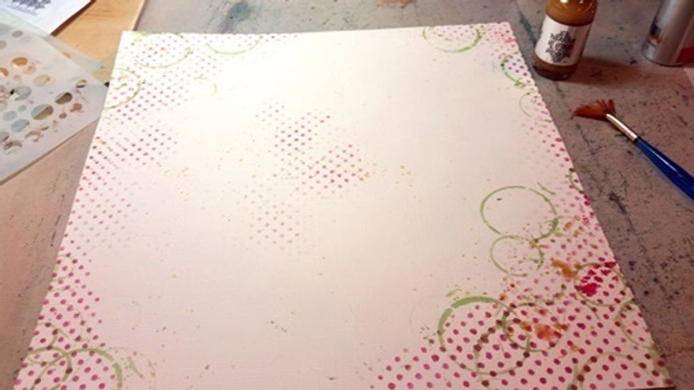 Next using a fan brush and Minx ink add add a bit of gold splatters.